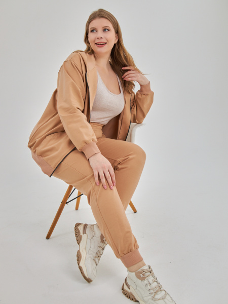 Женский трикотажный костюм Fashion В0021_Бежевый